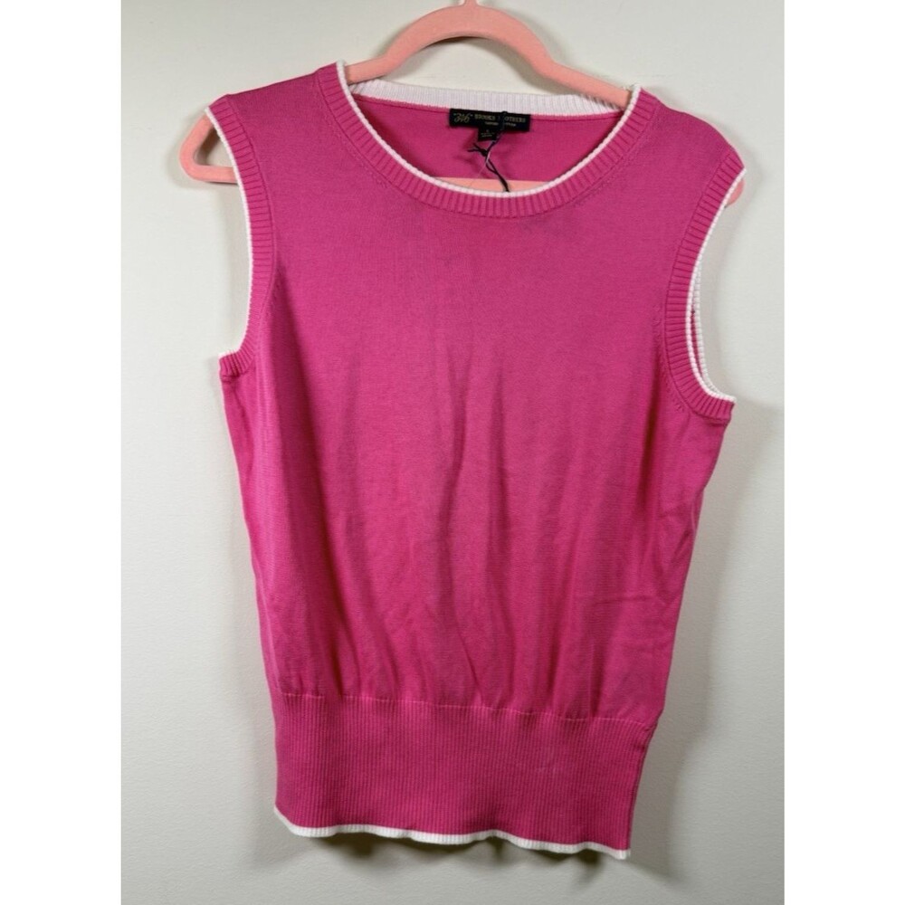 Brooks Brothers Womens Pink Solid Knit Supima Cotton Sleeveless Sweater L